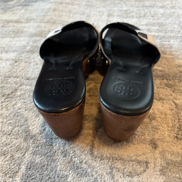 Tory Burch Black and Cream Logo Slide Sandals - Picture 2 of 8